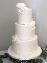 White shimmer elegant wedding cake